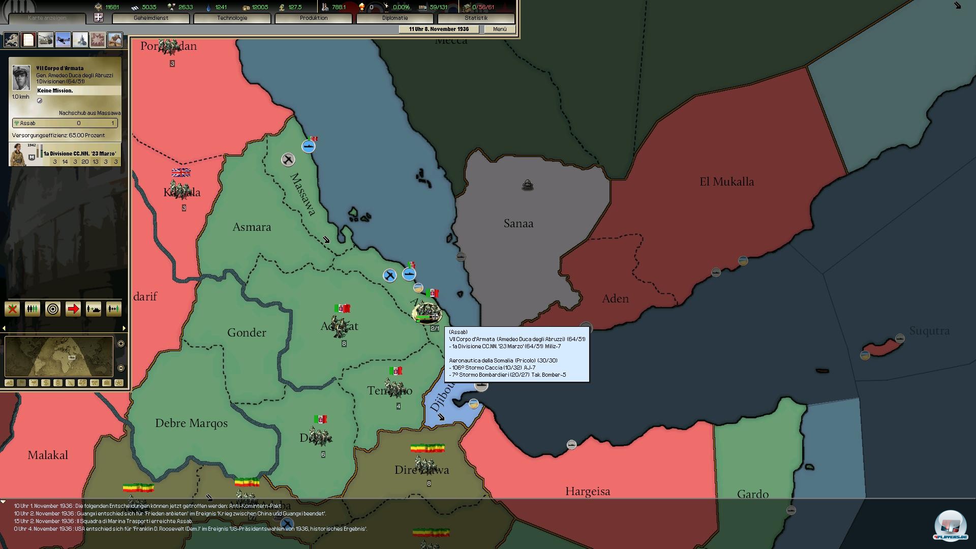 Mussolini beginnt im Krieg, den er siegreich beenden muss.