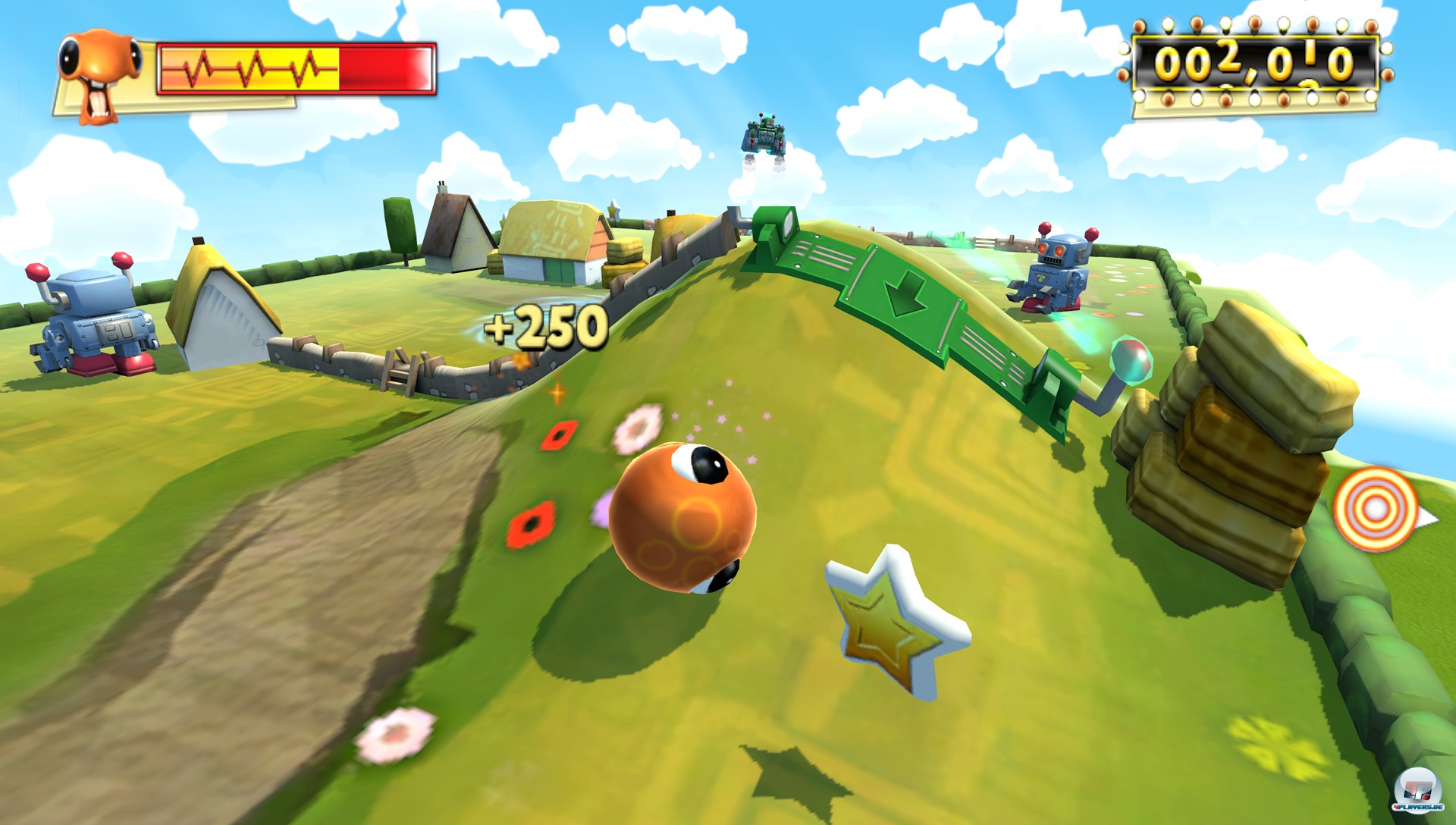 Das Highlight der Sammlung: Mit dem R&uuml;ckseiten-Touchpad dr&uuml;ckt man den Boden nach oben und bringt das kugelrunde Alien ins Rollen. Das Highlight der Minispiel-Sammlung: Mit dem R&uuml;ckseiten-Touchpad dr&uuml;ckt man den Boden nach oben und bringt das kugelrunde Alien ins Rollen.