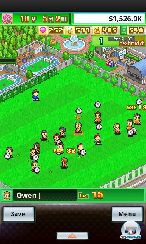 Auf dem Vereinsgel&auml;nde leveln die Pixel-Kicker ihr K&ouml;nnen hoch. Wenn man ihnen nichts vorgibt, entscheiden sie sich eigenst&auml;ndig f&uuml;r ein Trainingsprogramm.