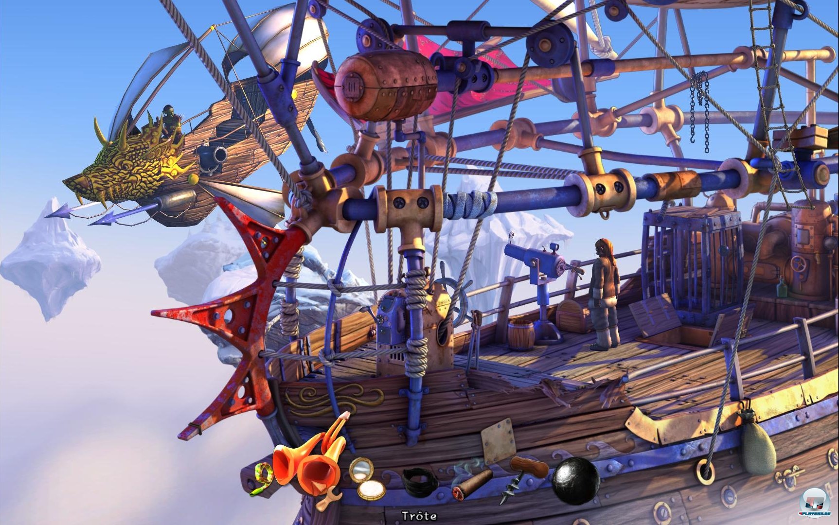 Mit der rechten Maustaste begutachtet man Inventar-Objekte, mit der linken benutzt man sie. Wurde ein Gegenstand ausgew&auml;hlt, l&auml;sst er sich nur mit sinnvollen Dingen benutzen.