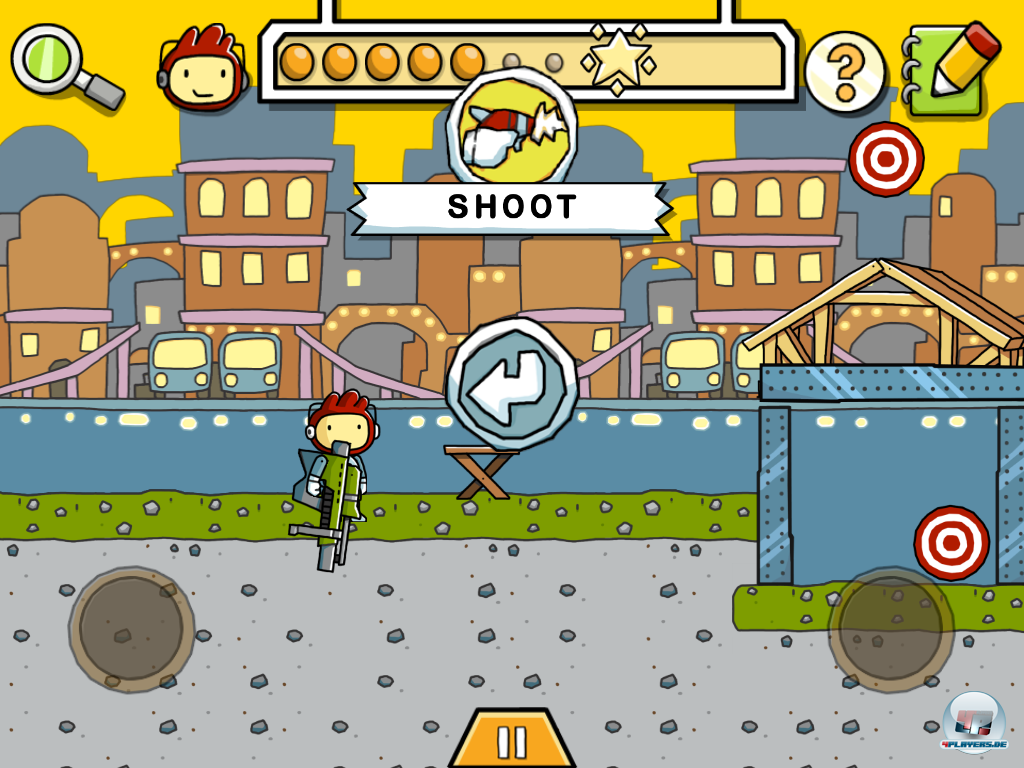 Auch allerlei Waffen kann Maxwell bedienen: Zieht man die Wumme zu Maxwell, nimmt er sie in die Hand. Ein Klick aufs Ziel und er ballert drauf los. Auch allerlei Waffen kann Maxwell bedienen: Zieht man die Wumme zu Maxwell, nimmt er sie in die Hand. Ein Klick aufs Ziel und er ballert drauf los.