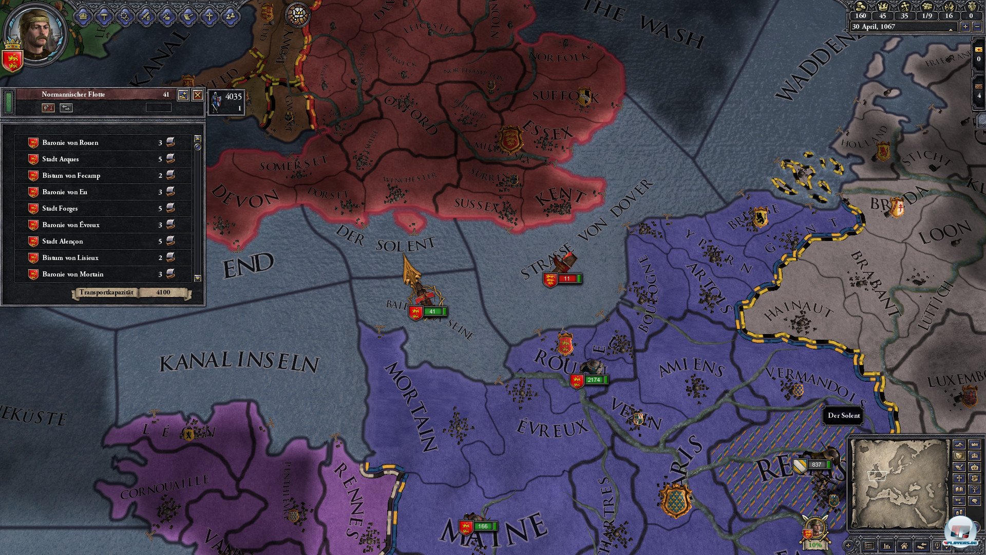 Thronstreit um Engeland. Wilhelm will die Insel, w&auml;hrend Harold sie nicht hergeben will. 