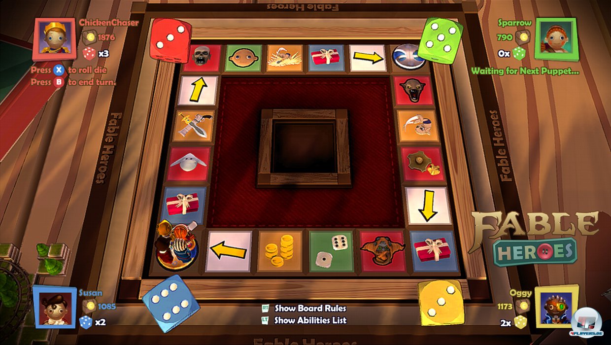 Die Charakterentwicklung erfolgt &uuml;ber W&uuml;rfel und Spielbrett.