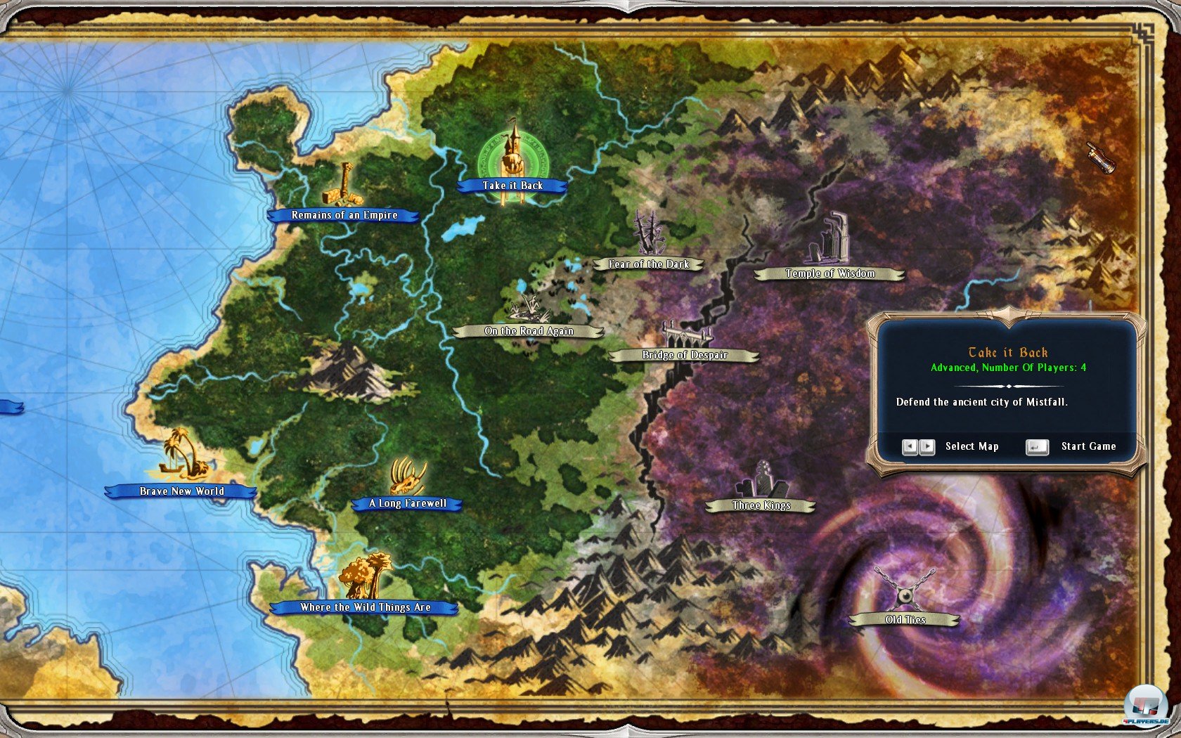 Auf der Karte von Ardania w&auml;hlt ihr die n&auml;chste Mission aus.