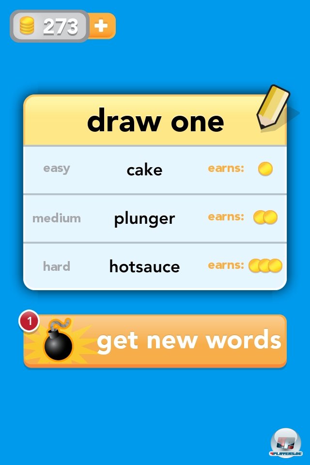 Vor jeder Runde hat man die Wahl unter drei unterschiedlich schweren W&ouml;rtern. Gegenw&auml;rtig ist das Spiel nur auf Englisch erh&auml;ltlich.