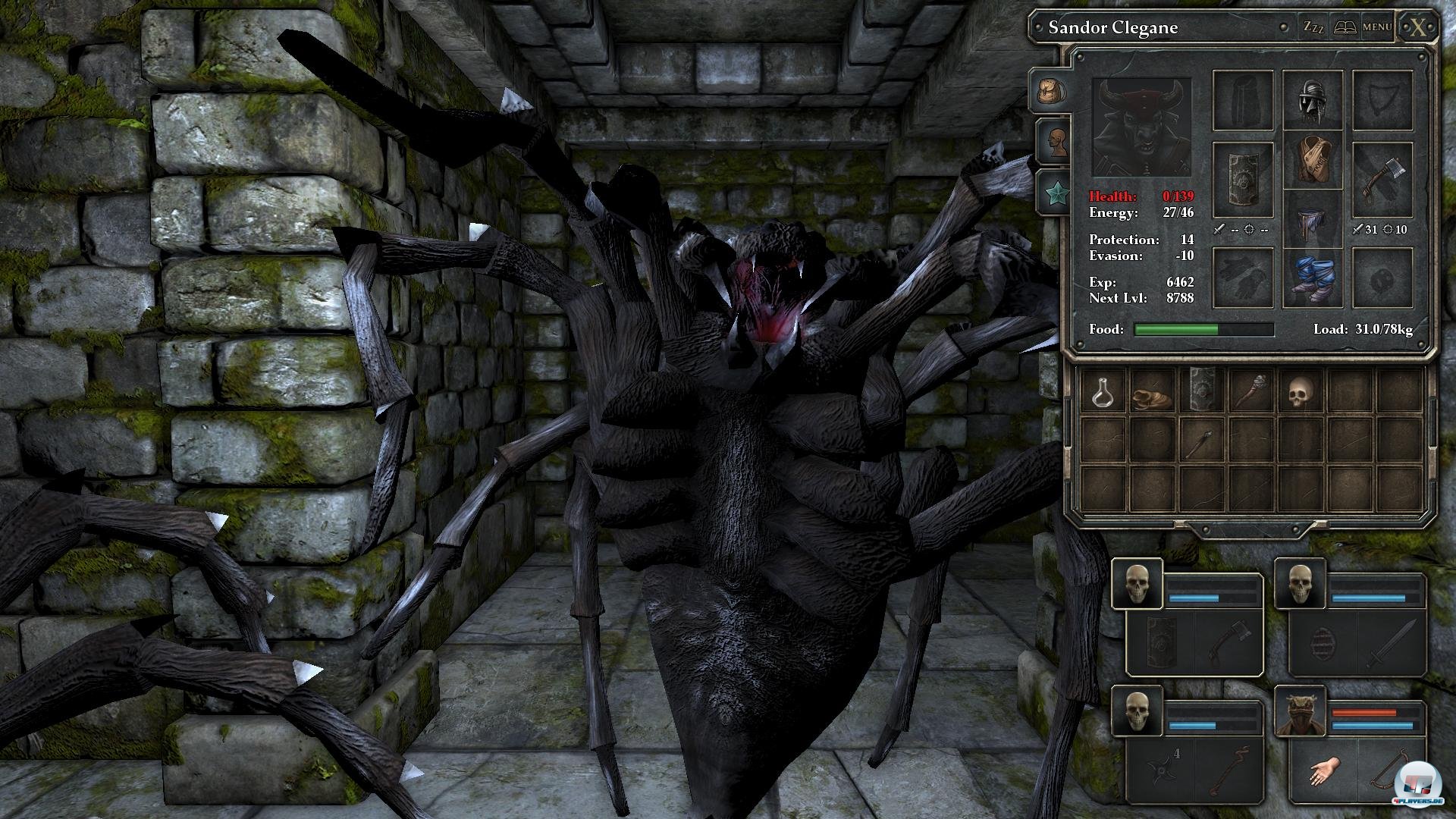 Schon wieder tot? Man kann zwischen drei Schwierigkeitsgraden w&auml;hlen und sowohl das Automapping als auch visuelle Hilfen abschalten. Au&szlig;erdem kann man jederzeit speichern.