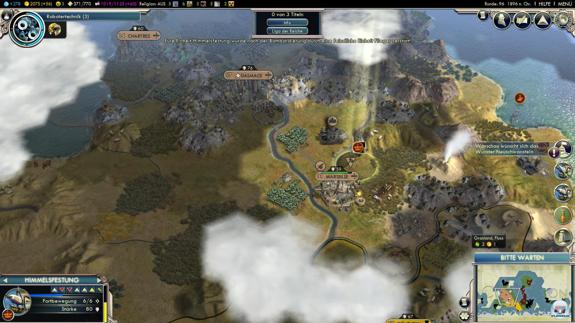 &Uuml;ber den Wolken: Wer Civilization V kennt, wird sich dank stufenlosem Zoom und bekannter Benutzeroberfl&auml;che in der Erweiterung heimisch f&uuml;hlen. Einsteiger profitieren von den Hinweisen der Berater.