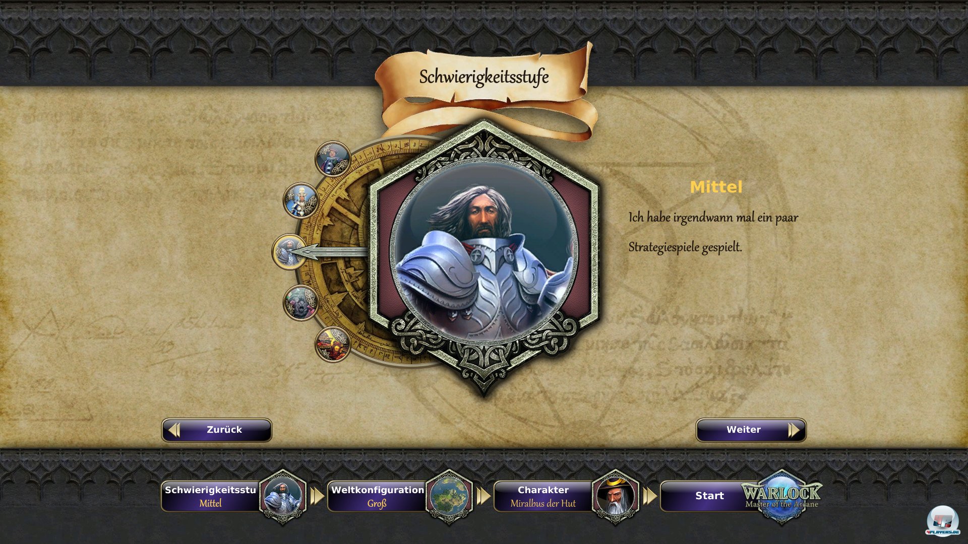 Neben seinem Erzmagier kann man auch noch die Schwierigkeit wählen, was nett gemacht ist aber kaum was bringt. Neben seinem Erzmagier kann man auch noch die Schwierigkeit wählen, was nett gemacht ist aber kaum was bringt.