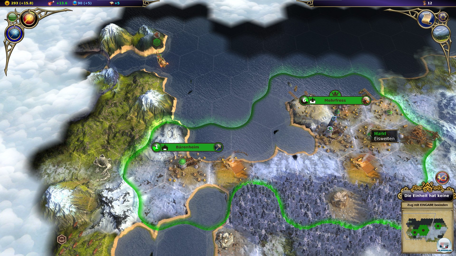 Zum Start gibt's genretypisch nur eine Stadt mit ein wenig Umland, das es zu mehren gilt. Zum Start gibt's genretypisch nur eine Stadt mit ein wenig Umland, das es zu mehren gilt.