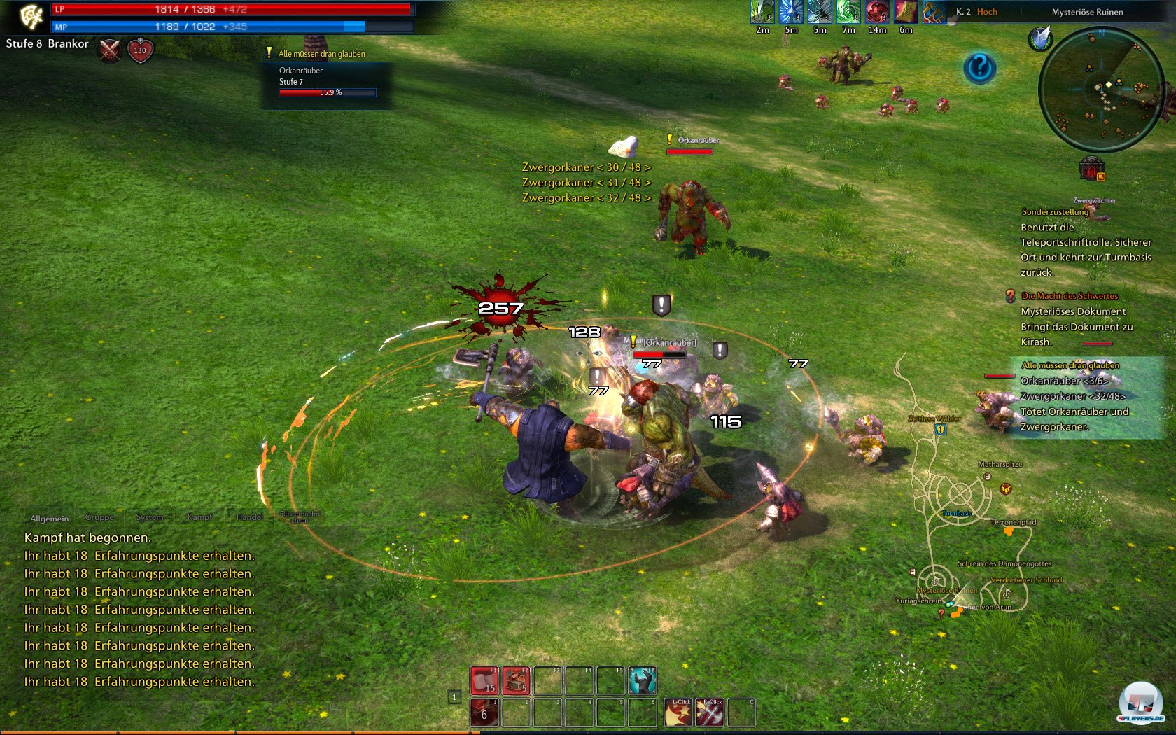 Durch das Kollisionssystem (Spieler und Gegner sind physikalische Objekte, durch die man nicht durchlaufen kann) werden die K&auml;mpfe interessanter. Allerdings kommt die Kollisionsabfrage nicht in den Hauptst&auml;dten und in anderen stark belebten Bereichen zum Einsatz, sondern vorwiegend in den Dungeons oder den Spieler-gegen-Spieler-Gefechten.