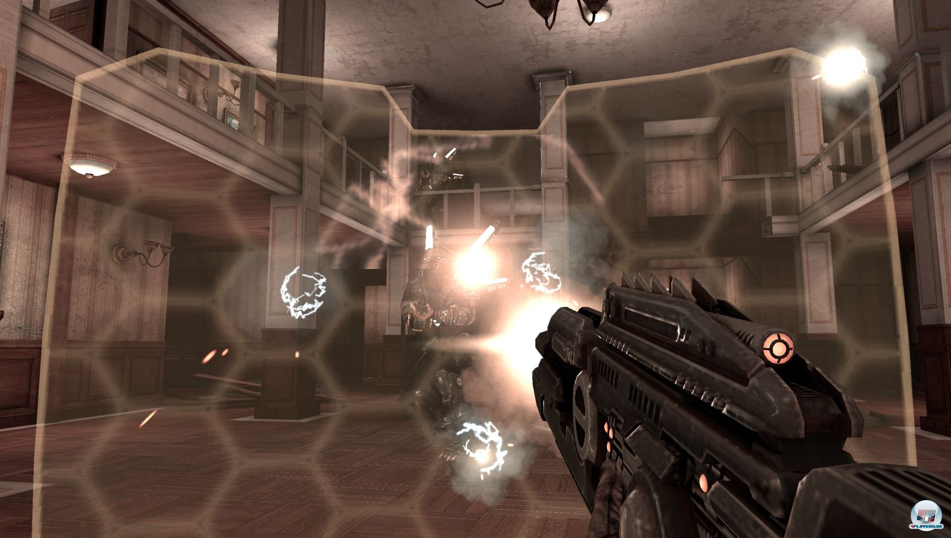 Die Sekund&auml;rfunktionen der Waffen wie das Aufziehen des Schildes lassen sich nur &uuml;ber Ber&uuml;hrung aktivieren.