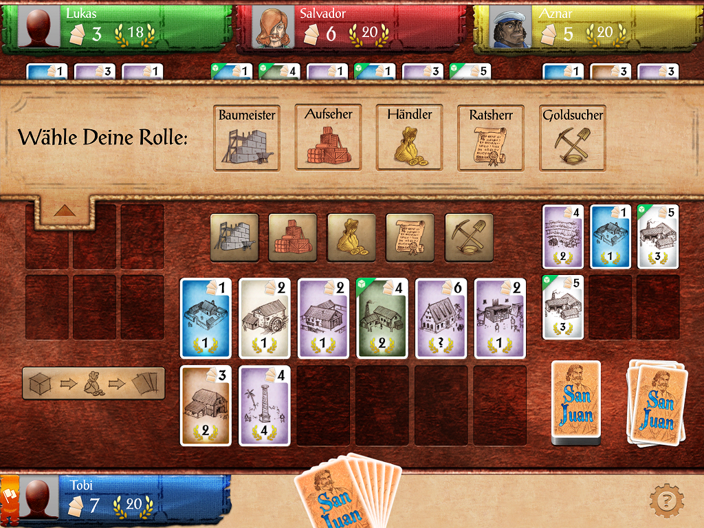 Wer legt seine Baukarten am cleversten aus? Wenn das zw&ouml;lfte Geb&auml;ude ausliegt, wird abgrechnet.