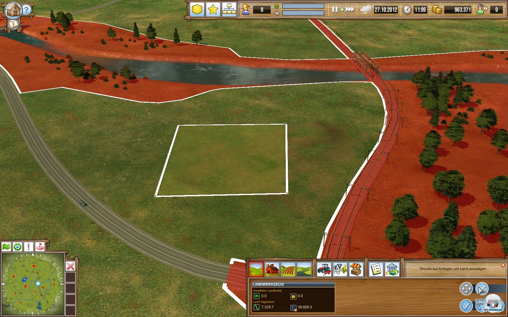 Man beginnt mit dem Landkauf, allein die Platzierung der Bauten k&ouml;nnte besser flutschen.