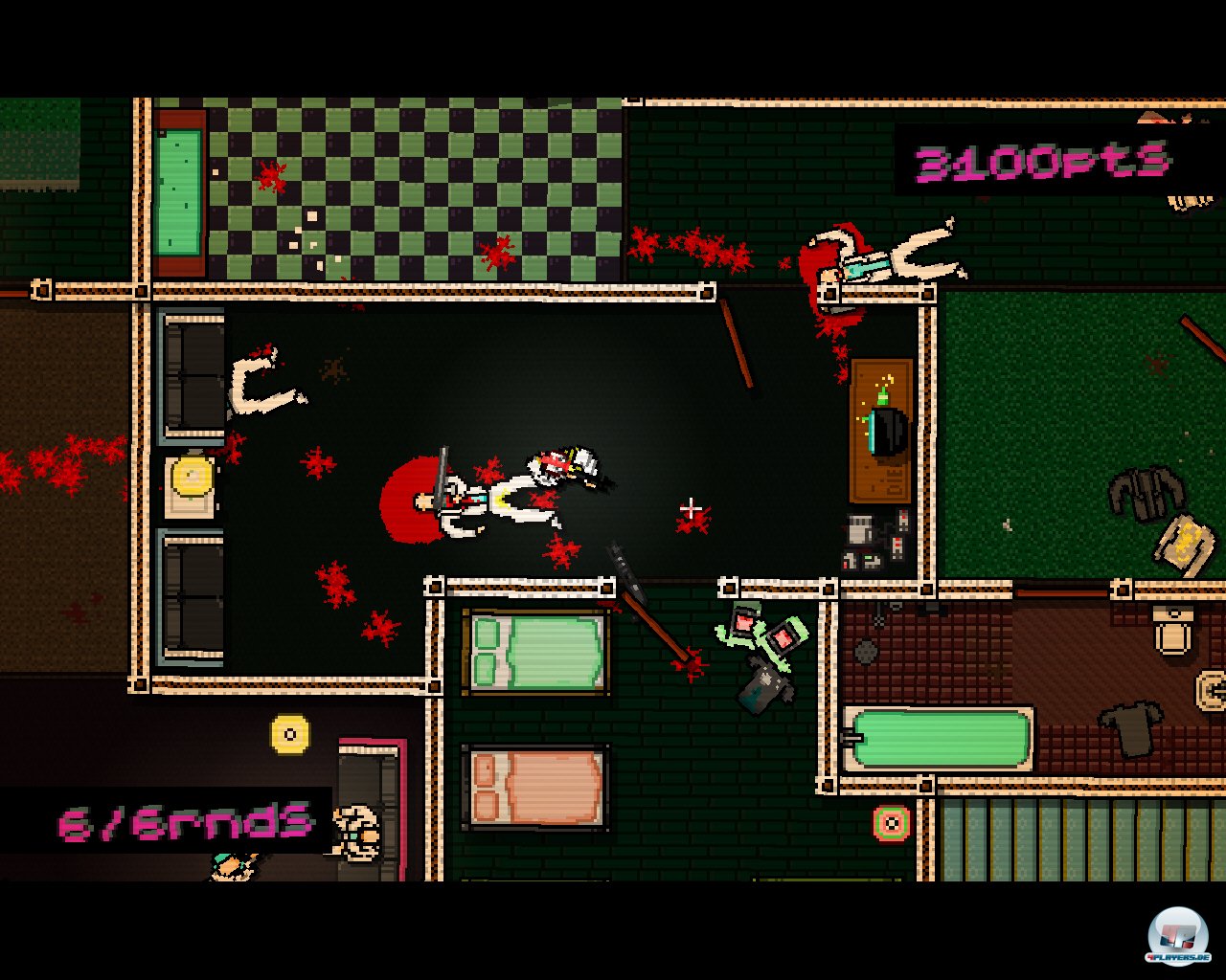 Simple Pixel-Pr&auml;sentation, hartes Spielprinzip: Hotline Miami kennt nur eine L&ouml;sung f&uuml;r alle Probleme.