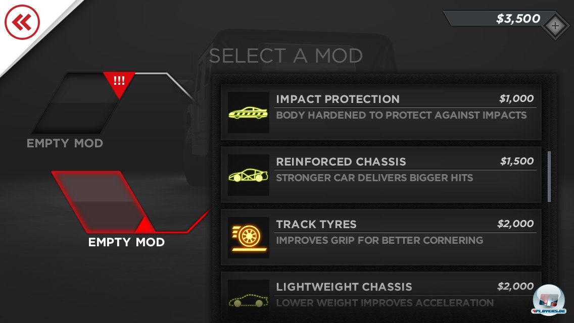 Tuning gibt es nicht - sondern nur die M&ouml;glichkeit, sich f&uuml;r jedes Rennen einzeln bis zu zwei Verbesserungen zu kaufen.
