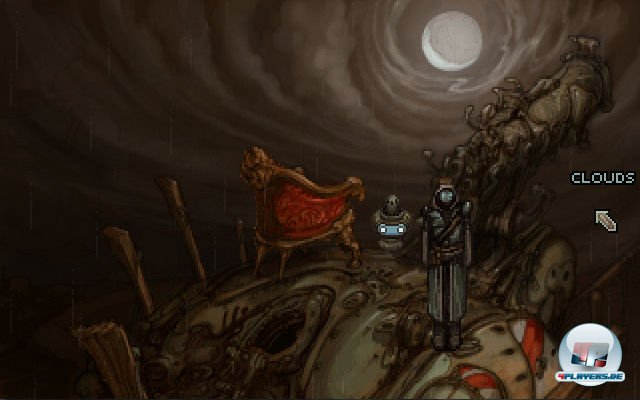 Horatio und Crispin haben es sich an der Absturzstelle ihres Raumschiffs gem&uuml;tlich gemacht.