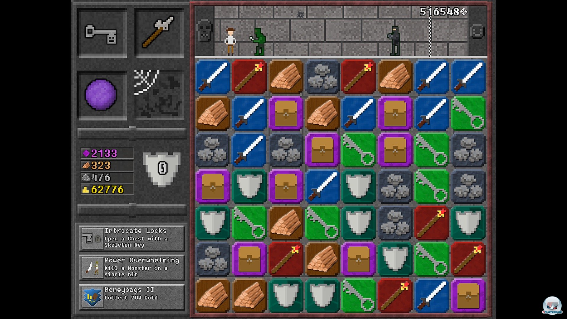 Das Match-3-Prinzip wird mit rudiment&auml;ren Rollenspiel-Elementen angereichert.