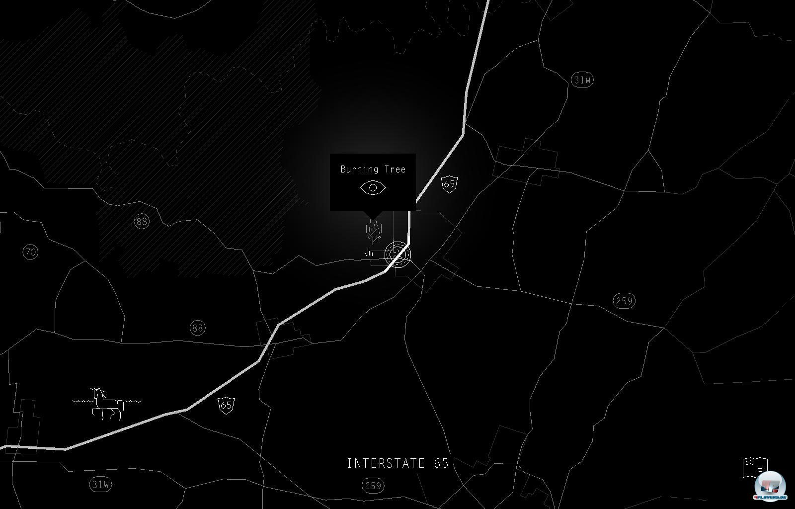 Auf dieser Karte kann man relativ frei seine Route w&auml;hlen. Sobald man an einen Schauplatz kommt, kann man ihn erkunden.