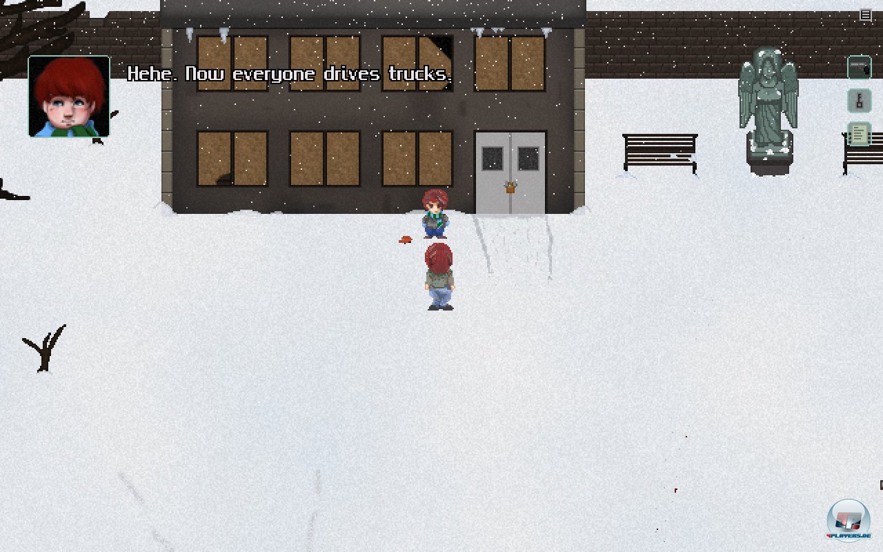 Kulissen und Figuren sehr spartanisch gezeichnet. Die Geschichte wird fast ausschlie&szlig;lich in Dialogen erz&auml;hlt.