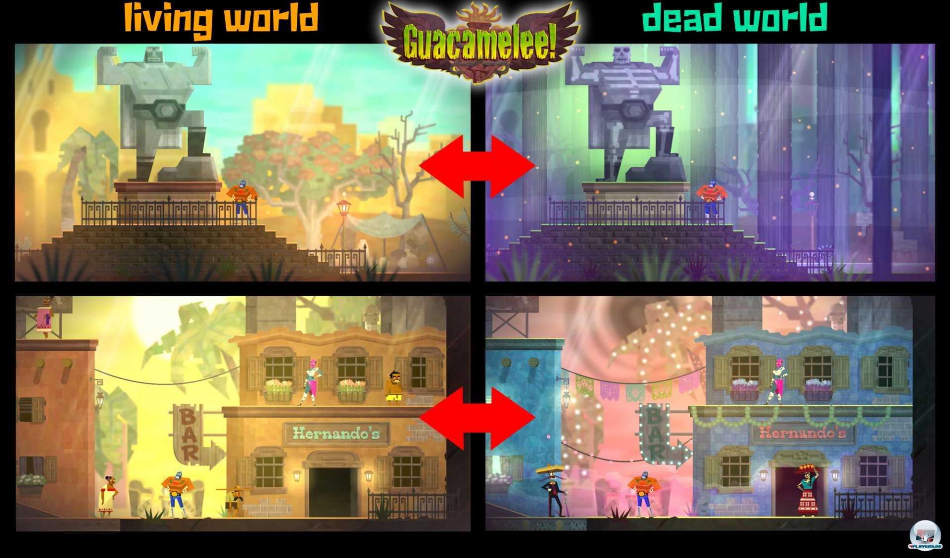 Beim Wechsel von der Welt der Lebenden zu der Welt der Toten, &auml;ndert sich nicht nur die Stimmung - auch Sprungplattformen und Gegner sind bestimmten Dimensionen vorbehalten.