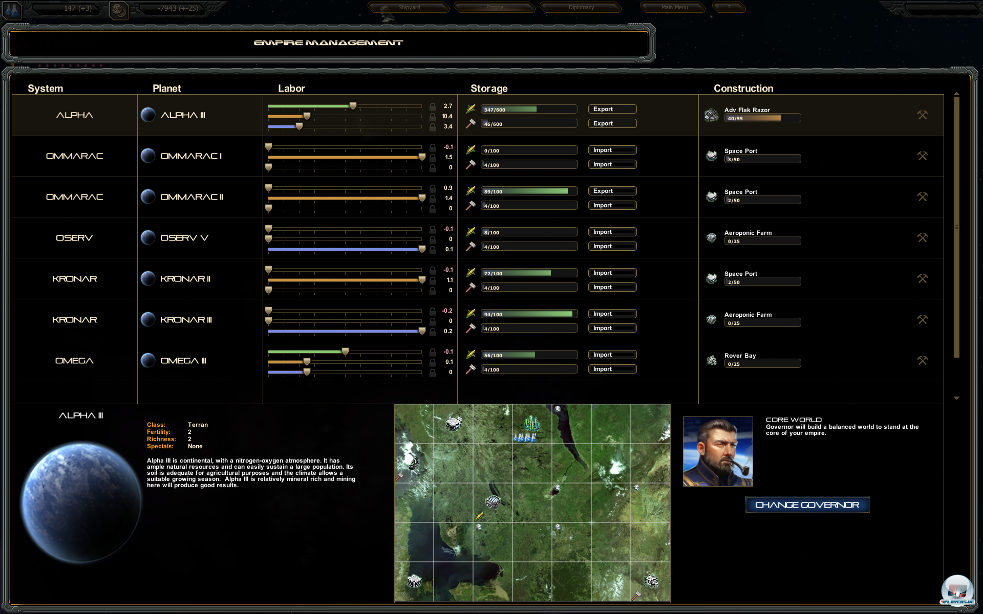 Die Kolonie&uuml;bersicht - eine der wenigen n&uuml;tzlichen Statistiken des Wirtschaftssystems.