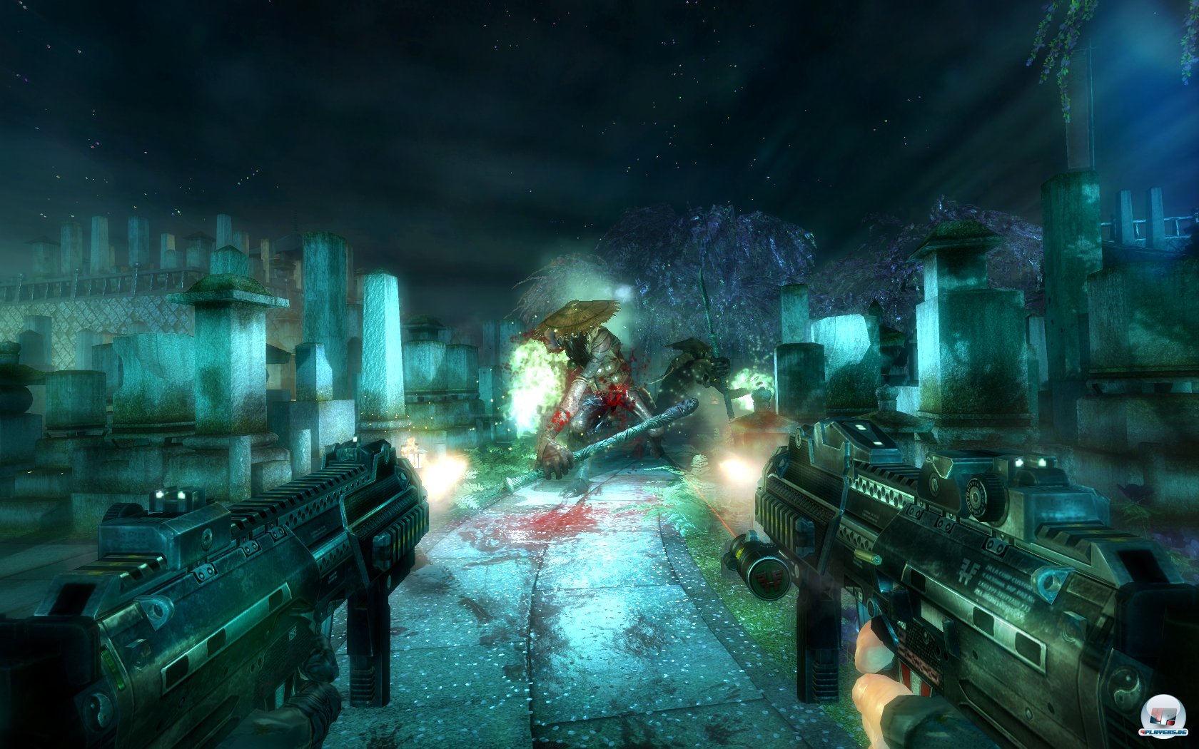 Es wird nicht nur mit Katana, sondern auch mit allerlei Projektilwaffen gek&auml;mpft - Munition ist im &Uuml;berfluss vorhanden.