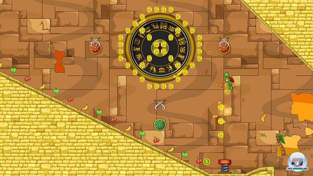 Ganz so schnell wie Sonic ist Superfrog nicht - mit einem Extra düst er Abhänge trotzdem erfreulich flott hinunter. Ganz so schnell wie Sonic ist Superfrog nicht - mit einem Extra düst er Abhänge trotzdem erfreulich flott hinunter.