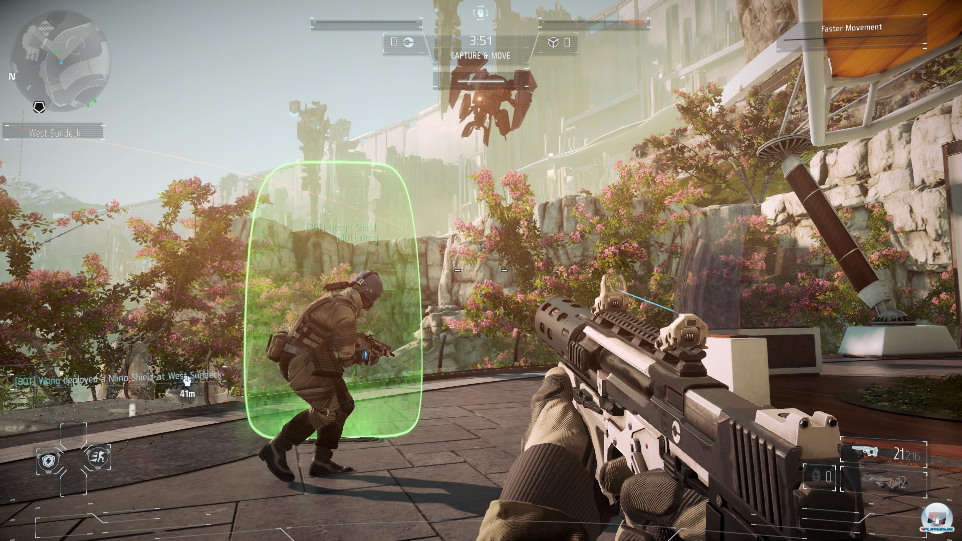 Auch der Multiplayer profitiert von den Fähigkeiten wie etwa Schutzschild, Betäubungsdrohne oder Tarnung. Auch der Multiplayer profitiert von den Fähigkeiten wie etwa Schutzschild, Betäubungsdrohne oder Tarnung.