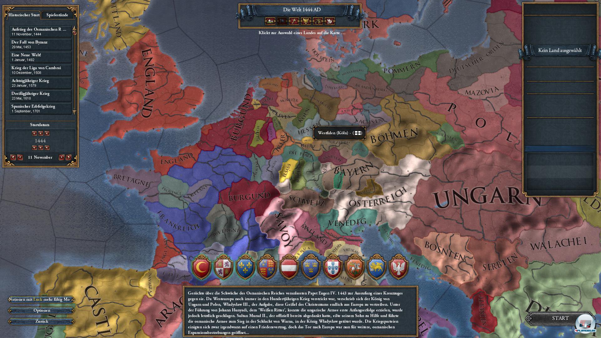 Welches Land darf es sein? &Uuml;ber 200 Nationen von Ulm bis Russland spielbar - auch indianische V&ouml;lker.