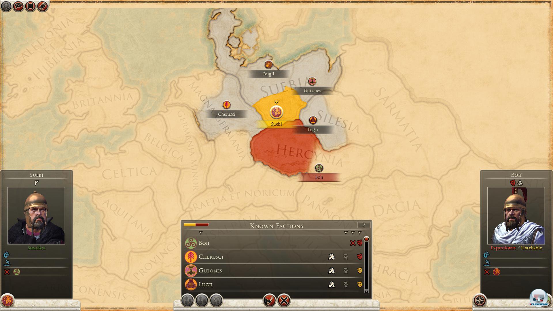 Mal mit einem germanischen Stamm starten? Kein Problem: Es gibt neun spielbare V&ouml;lker: R&ouml;mer, Karthager, &Auml;gypter, Makedonier, Pontus, Parther, Sueben, Averner, Icener. Weitere wie Athener, Epirus und Spartaner kommen &uuml;ber DLC hinzu.