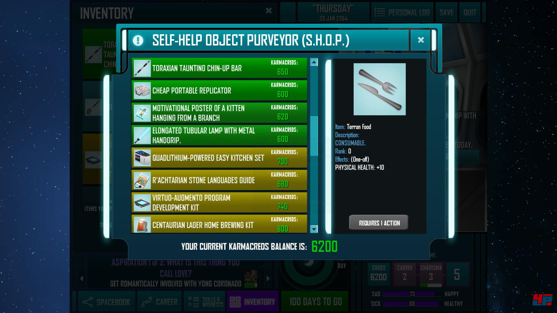 Im S.H.O.P. lassen sich unz&auml;hlige Gegenst&auml;nde kaufen, die sich auf die Entwicklung der F&auml;higkeiten auswirken.