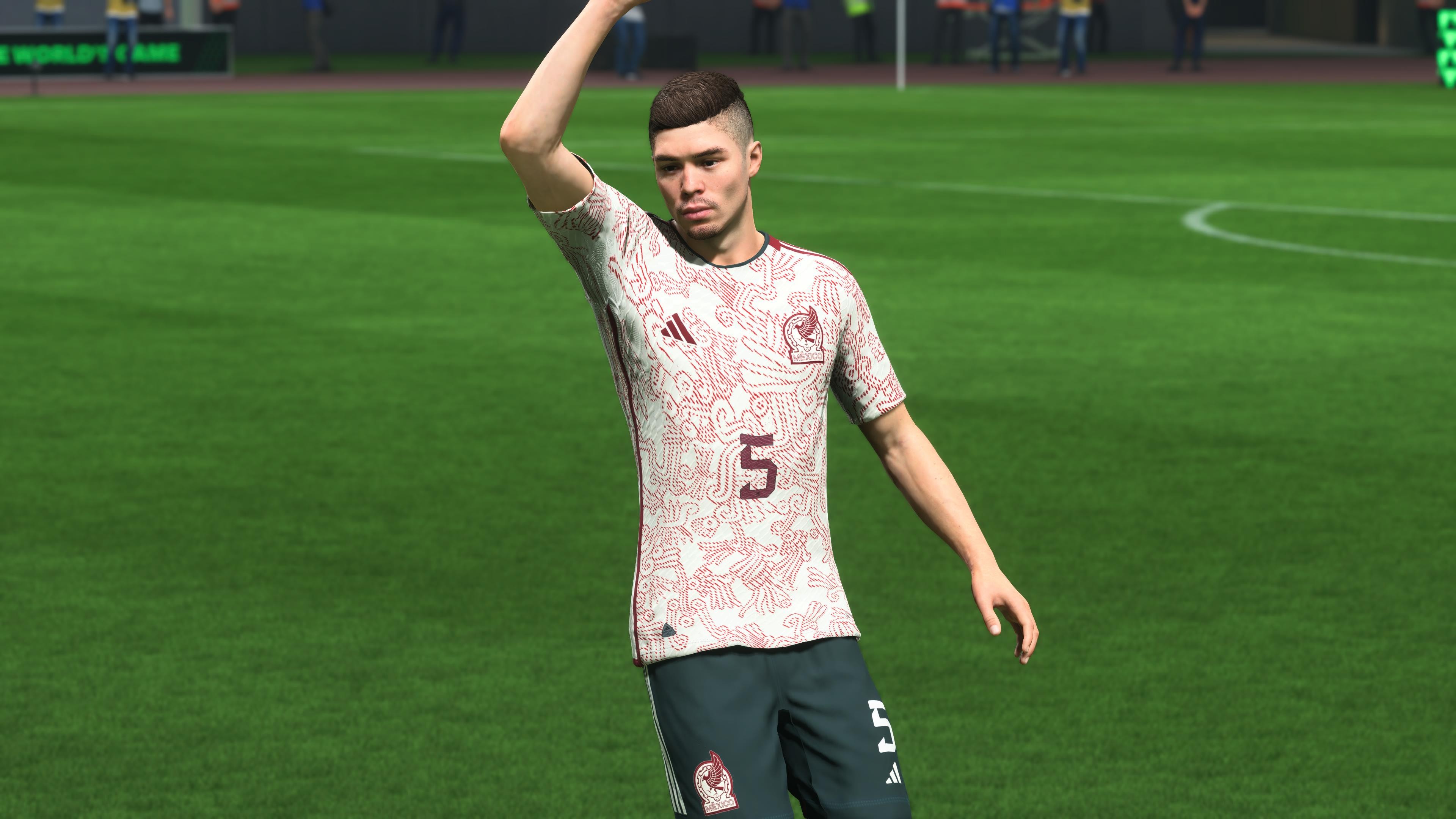 Als einziges Nationaltrikot hat es der Ausw&auml;rtsdress von Mexiko in die Auflistung geschafft. Rote aztekische Symbole auf Wei&szlig; repr&auml;sentieren das kulturelle Erbe des Landes, dazu kommen Shorts in edlem Grau.