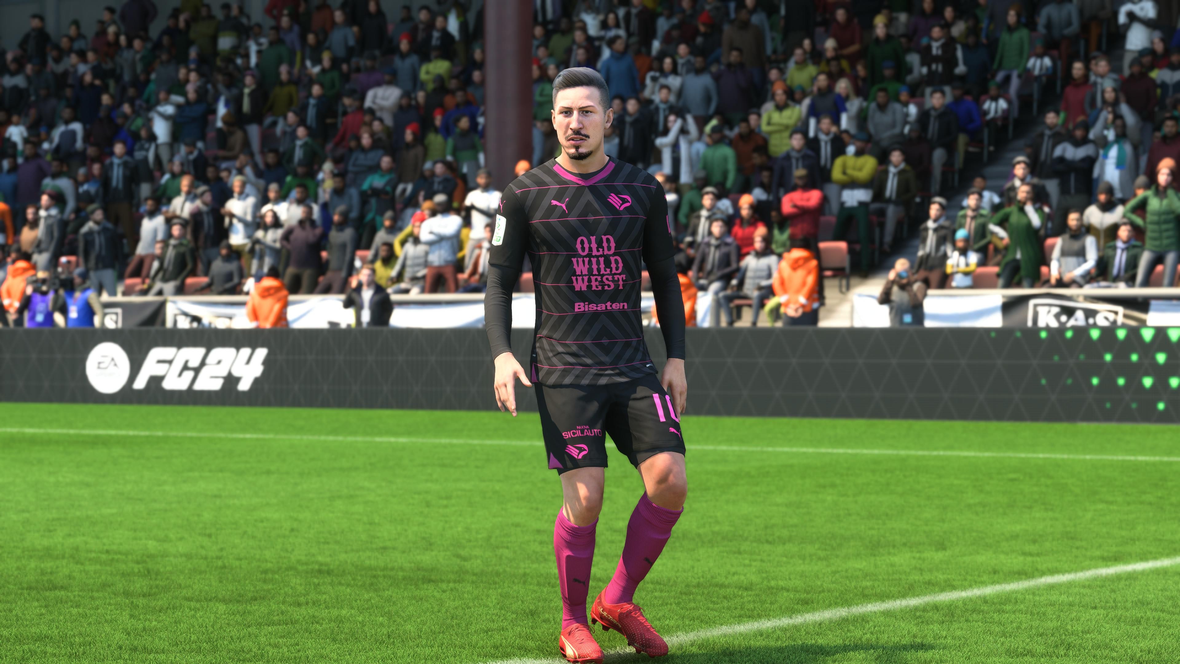 Der italienische Zweitligaklub FC Palermo spielt traditionell in Rosa. Das schwarze Ausw&auml;rtstrikot ist mit einem dezenten Rautenmuster versehen; im Gegensatz dazu stehen die schmalen Streifen und der Aufdruck in knalligem Pink.