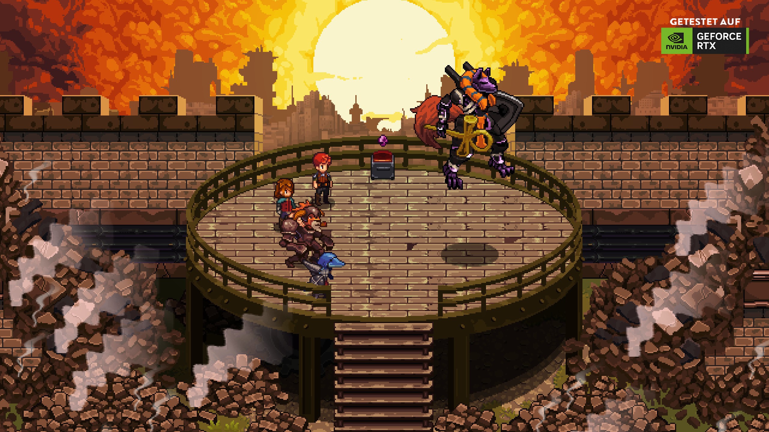 Kurz vor der Katastrophe: Himmelsreiter-Söldner Glenn löst im Prolog eine gigantische Explosion aus. Kurz vor der Katastrophe: Himmelsreiter-Söldner Glenn löst im Prolog eine gigantische Explosion aus.