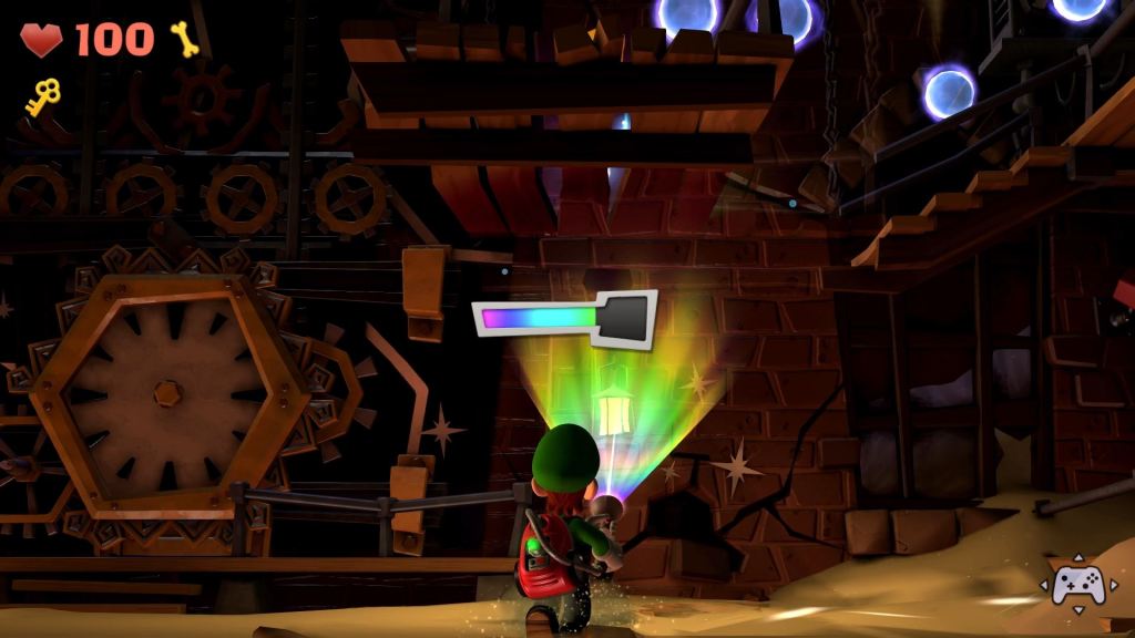 Luigi's Mansion 2 HD Screenshot: Luigi deckt etwas mit seinem D&uuml;sterlicht auf.