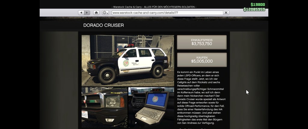 Der Dorado Cruiser ist seit dem Bottom Dollar Bounties-Update in GTA Online vertreten.