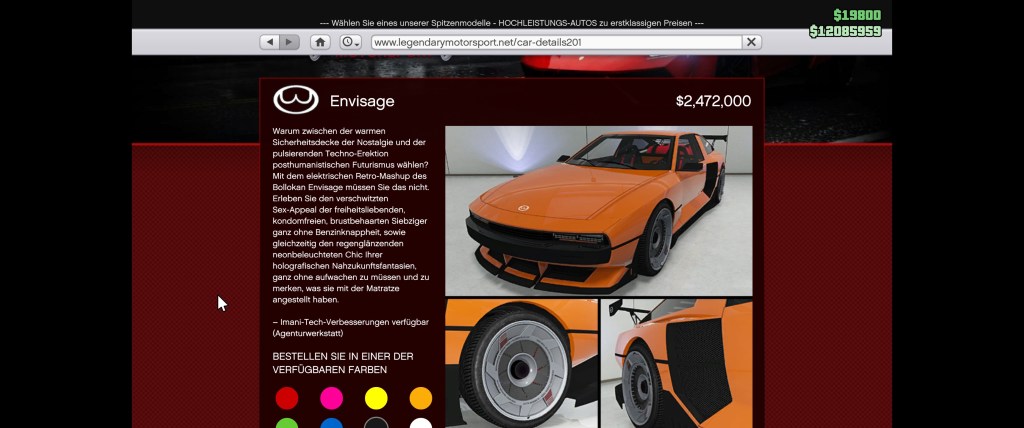 Der teuerste "normale" Wagen in Bottom Dollar Bounties: Der Envisage ist ein richtiges Sportauto f&uuml;r GTA Online-Spieler*innen.