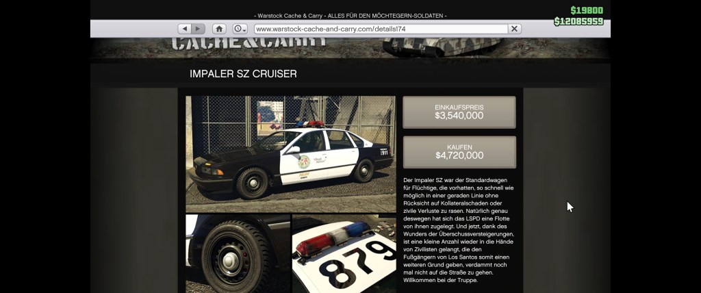 Ein weiteres Polizeiauto f&uuml;r alle M&ouml;chtegern-Gesetzesh&uuml;ter in GTA Online: Der Impaler SZ Cruiser.