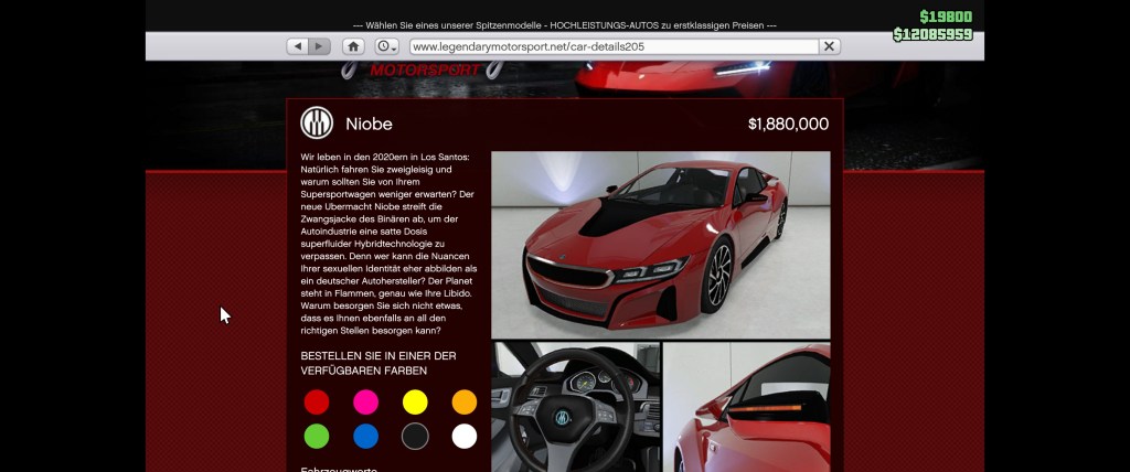 Schnittig und mit einer schicken Farbe versehen: F&uuml;r fast zwei Millionen GTA-Dollar bekommt ihr den Niobe in GTA