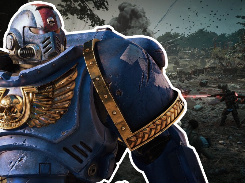 Screenshot aus dem Spiel Warhammer 40.000: Space Marine 2. Im Vordergrund ist ein titelgebender Space Marine zu sehen.